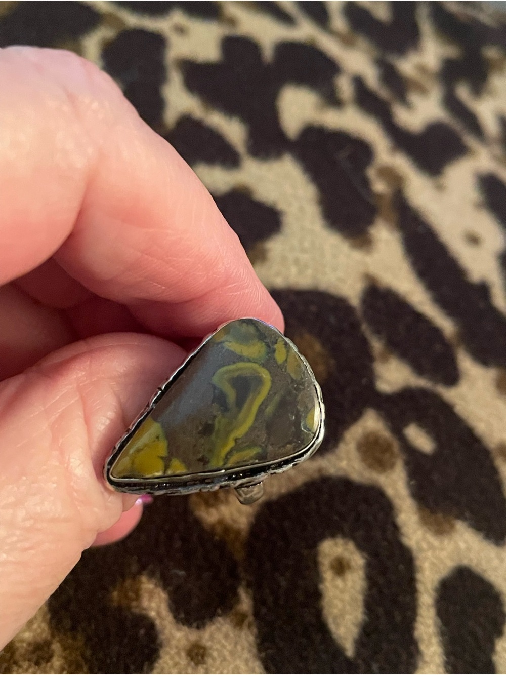 New Handcrafted Yellow and Green Stone Sterling Ring - Women Jewelry adjustable
